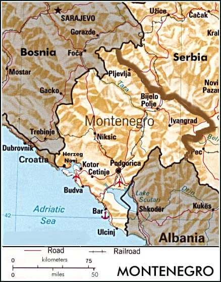 Montenegro Physical Map